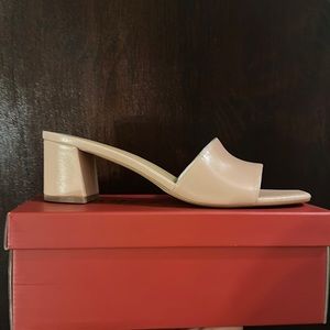 Nude slip on kitten heels